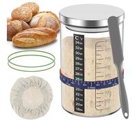 NIHUIFDPY Pro Sourdough Starter Kit with 900ml Sourdough Starter Jar, Stainless Steel Lid, Grey Spatula, Positioning Strip, Temperature Paper, Cloth Cap and Rubber Bands for Making Delicious Breads