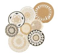 NIHUIFDPY Set of 8 Boho Wall Decor, 8 Sizes Flat Round Woven Wall Basket Decor Farmhouse Handmade Seagrass Chic Walls Art for Living Room Bedroom Dining Room