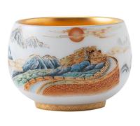NIHUJALE Tea Cup Ceramic Teacup Jadeite-White Unglazed Porcelain Gilded Large Master's Handcrafted Kung Fu Set Soaking Container