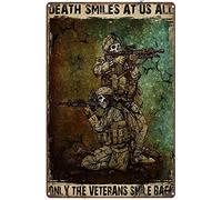 Nihybox Death Soldier War Poster Death Smiles at Us All Only The Veterans Smile Back Metal Sign Plaque Pub Tin Sign Wall Decor for Bar Pub Club Man Cave Retro Metal Posters Iron Painting 5.5x8 Inch