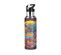Niigeu Classic Chinese Dragon Animal Water Bottle Insulated Large 1L Stainless Steel Sport Vacuum Flask with Straw Leak Proof for Travel Coffee