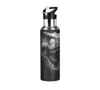Niigeu Cool Black Dinosaur Skeleton Sport Water Bottle with Straw Thermos Stainless Steel Double Walled Insulated Vacuum Cup 600ML Tea