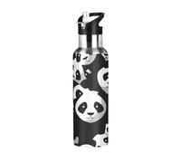Niigeu Funny Chinese Panda Bear Sport Water Bottle with Straw Thermos Stainless Steel Double Walled Insulated Vacuum Cup 600ML Tea