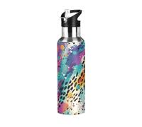 Niigeu Tropical Animal Leopard Skin Print Water Bottle Insulated Large 1L Stainless Steel Sport Vacuum Flask with Straw Leak Proof for Travel Coffee
