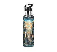 Niigeu Vintage Artistic Thailand Elephant Water Bottle Insulated Large 1L Stainless Steel Sport Vacuum Flask with Straw Leak Proof for Travel Coffee