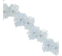 NIIIYTYB 1 Yard Pearl Beads Flower Lace for Sewing Cute Embroidered 3D Lace Fabric Trim with Floral Applique Wide Ribbon Design Thick Decorative Craft Material for DIY Clothes and Crafts (Blue)
