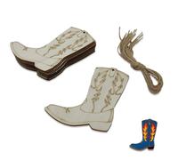 NIIIYTYB 10Pcs Cowboy Boot Decor Wood Miniature Ornaments DIY Crafts Wooden Boots Cutouts with Jute Twines Mini Boot Decorations for Wedding Birthday Party Arts and Crafts Hanging Wooden Ornaments