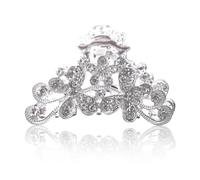 NIIIYTYB Rhinestone Hair Claw Clips for Women Fancy Sparkly Bling Hairpin Clamp Vintage Alloy Silver Hair Jaw Clip Elegant Hair Accessories for Ladies for Party Dance Dinner Wedding Date