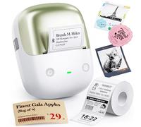 NIIMBOT B2 Pro Bluetooth Label Maker, 300DPI HD Thermal Sticker Printer, Portable Thermal Label Printer with 1 Roll, Supports Red & Black Printing, for Home Office Organization & Small Business, Green