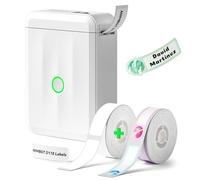NIIMBOT D110 White Bluetooth Label Maker - Portable Mini Thermal Printer with 2 Rolls Bundle (1 White Roll + 1 Candy Pattern Roll)
