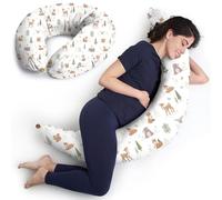 Niimo XXL Pregnancy Pillow & Nursing Pillow - 2-in-1 Design with a 100% Cotton Cover, Machine-Washable, White with Forest Design (200 x 70 cm)