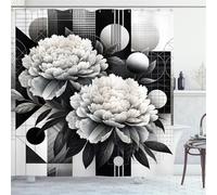 Niimoar Shower Curtain for Bathroom,Weighted Hem,with 10 Hooks,Geometric Peony Black White shower curtains,Anti-Mould,Water-Repellent Decorative Bath curtain 150x180 cm(59x70 inch)