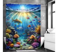 Niimoar Shower Curtain for Bathroom,Weighted Hem,with 10 Hooks,Sunny Ocean Scenery shower curtains,Anti-Mould,Water-Repellent Decorative Bath curtain 150x180 cm(59x70 inch)