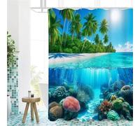Niimoar Shower Curtain for Bathroom,Weighted Hem,with 10 Hooks,Tropical Ocean Landscape shower curtains,Anti-Mould,Water-Repellent Decorative Bath curtain 150x180 cm(59x70 inch)
