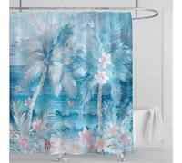 Niimoar Shower Curtain for Bathroom,Weighted Hem,with 12 Hooks,Blue Coconut Tree Flowers shower curtains,Anti-Mould,Water-Repellent Decorative Bath curtain 220x180 cm(87x70 inch)
