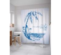 Niimoar Shower Curtain for Bathroom,Weighted Hem,with 16 Hooks,Blue Coconut Tree Scenery shower curtains,Anti-Mould,Water-Repellent Decorative Bath curtain 240x200 cm(94x79 inch)