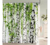 Niimoar Shower Curtain for Bathroom,Weighted Hem,with 6 Hooks,Green Birch Grove shower curtains,Anti-Mould,Water-Repellent Decorative Bath curtain 90x180 cm(35x70 inch)