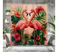 Niimoar Shower Curtain for Bathroom,Weighted Hem,with 6 Hooks,Tropical Plants Flamingos shower curtains,Anti-Mould,Water-Repellent Decorative Bath curtain 90x180 cm(35x70 inch)