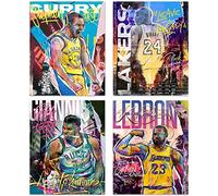 NIIORTY Basketball Stars Wall Art, Graffiti Basketball Art Prints, Stephen Curry Giannis Antetokounmpo Canvas Motivational Posters for Boy's Room Man Cave Home Decor, 4-Set (8"x10" Unframed)