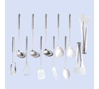 NIITAWH Stainless Steel Kitchen Utensils 12 Pcs, Small Cooking Utensils Set,Spatulas,Ladle,Skimmer,Tunners,Serving Spoon,Spaghetti Spoon,Fork,Potato Masher,Egg Whisk,Tongs,Dishwasher Safe