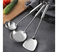 NIITAWH Stainless Steel Wok Spatula, Wok Utensils for Carbon Steel, Wok Tools Professional Set, 3-Pieces 304 Stainless Steel Cooking Utensils All Metal