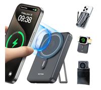 NiiTTER 5 in 1 Magnetic Power Bank with Foldable Kickstand,Compact 10000mAh Wireless Portable Powerbank with Fast Charging,Durable Battery Pack with Carrying case,for iPhone 16/15/14/iWatch/AirPods
