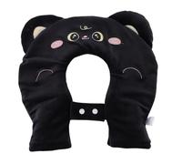 Niiyen U Shaped Hot Water Bottle Hot Cold Water Bag Therapy Heating Pad Black Cat Fluffy Cover Neck Hot Water Bottle for Airplane Travel Side Sleeping
