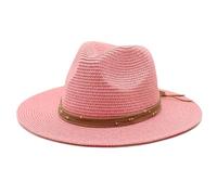 Niiyyjj 60CM Big Size Straw Hat 7Cm Brim Cooling Beach Sun Hat Outdoor Party Panama Jazz Hat for Men Women Korean Pink 56-58cm