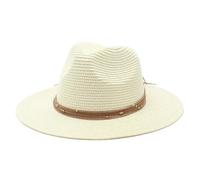 Niiyyjj 60CM Big Size Straw Hat 7Cm Brim Cooling Beach Sun Hat Outdoor Party Panama Jazz Hat for Men Women Milk White 59-61cm