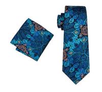 Niiyyjj Peacock Blue Novelty Silk Wedding Tie Set For Men Hanky Cufflinks Necktie Set For Business Party 1593