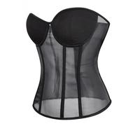 Niiyyjj Women Sheer Mesh Patchwork Bustier Corset Vintage Strapless Lace-Up Back Overbust Waist Cincher S