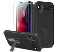 Nijiadi Case for TCL 10 Pro with Glass Screen Protector, 360° Rotatable Folding Kickstand, Silicone TPU Shockproof Protective Cover, Black