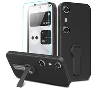 Nijiadi Compatible for Xreal Beam Pro Phone Case with Glass Screen Protector, 360° Rotatable Folding Hidden Kickstand/Stand Silicone TPU Silm Fit Protective Cover Case for Xreal Beam Pro - Black