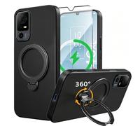 Nijiadi Compatible with Jitterbug Smart 4 Phone Case with Screen Protector, 360° Rotatable Magnetic Kickstand Ring Holder Silicone Protective Cover Case for TCL 40XL / Lively Jitterbug Smart4 - Black