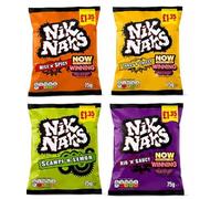 Nik Naks Mixed Selection Box, 4 flavours; Nice 'n' Spicy, Rib 'n' Saucy, Scampi 'n' Lemon and Tangy 'n' Cheesy Corn Stick Crisps, 20 x 75g Packets