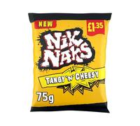 Nik Naks Tangy ’N’ Cheesy Crisps PMP 20 × 75g - Wacky Knobbly Corn Sticks with Sharp Cheesy & Tangy Seasoning - No Artificial Colours, Flavours or MSG - Vegetarian-Friendly Snack Packs