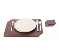 Nikalaz Brown Recycled Leather Placemats and Coasters - Set of 4 Table Mats 18'' x 13'' and 4 Coasters 3.9'' x 3.9''