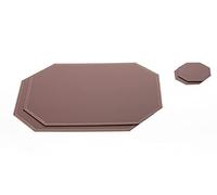 Nikalaz Octagon Placemats and Coasters Set of 2, Recycled Leather Place mats, Table mats, placemats 40*30cm, coasters 10*10cm (Brown)