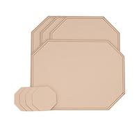 Nikalaz Octagon Placemats and Coasters Set of 2, Recycled Leather Place mats, Table mats, placemats 40 * 30cm, coasters 10 * 10cm (Set 4, Creamy White)