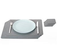 Nikalaz Set of Placemats and coasters, 4 table mats and 4 coasters, Place Mats, Recycled leather (Dirty Grey, 40 x 30 cm)
