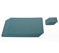 Nikalaz Set of Placemats and coasters, 4 table mats and 4 coasters, Place Mats, Recycled leather (Petroleum Green, 45.7 x 33.02 cm)