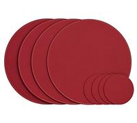 Nikalaz Set of SMALL Round Placemats and Coasters, 4 table mats and 4 coasters, 28 cm diameter place mat and 10 cm coaster, Recycled Leather made in Europe (Red)