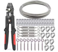 Nikang Steel Wire Kit, A Wire Rope Crimping Tool + 30m Stainless Steel Wire + 30Pcs Aluminum Crimping Loop Sleeves + 4Pcs Turnbuckle Wire Tensioner + 10Pcs M2 Wire Thimble + 8Pcs Eye Screw Hooks