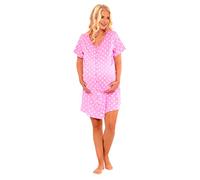 Nikaro Cotton Maternity Nightdress Soft & Breathable Nursing Nightie with Short Sleeves Pregnancy & Postpartum Sleepwear (Pink) 20-22
