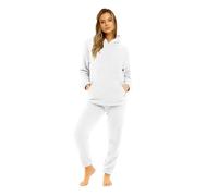 Nikaro Cozy Women's Fleece Two-Piece Pyjama Set with Hoodie & Kangaroo Pockets Super Soft Loungewear Winter 2025 (12-14) White