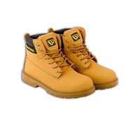 Nikaro Honey Leather Boots WorkForce Combat Safety Shoes Lace Up with Toe Protection 6 to 13 (Size 8) Honey