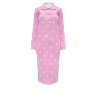 Nikaro Ladies Collared Nightdress 100% Cotton Brushed Winceyette Woven Thermal Button Down Long Sleeve Nightshirt Nightie (Sizes 8 to 26) (20-22) Pink
