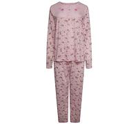 Nikaro Ladies Cotton Rich Daisy Print Button Tunic Long Sleeved Pyjama Set (M) Pink