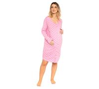 Nikaro Ladies Long Sleeve Elastic Soft Maternity Nightdress Polka Dot Button Through 100% Cotton Nightie Dress (16-18) Pink