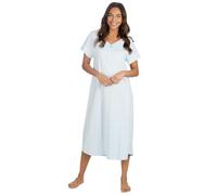 Nikaro Ladies LONGLINE Cotton Short Sleeve Pastel Spot Nightdress Floral With Picot Design (10-12) Blue